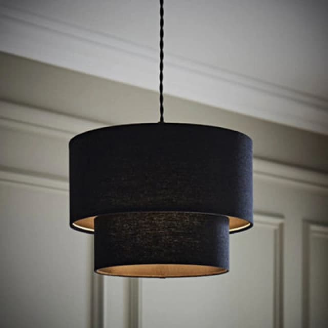 ValueLights ValueLights Jodie Linen Two Tier Easy Fit Drum Ceiling Pendant Light Lamp Shade in Black One Size Unisex 5016529273554