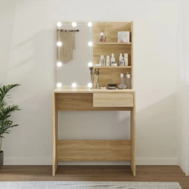vidaXL Dressing Table with LED Sonoma Oak 74.5x40x141cm Engineered Wood, Brown 808804