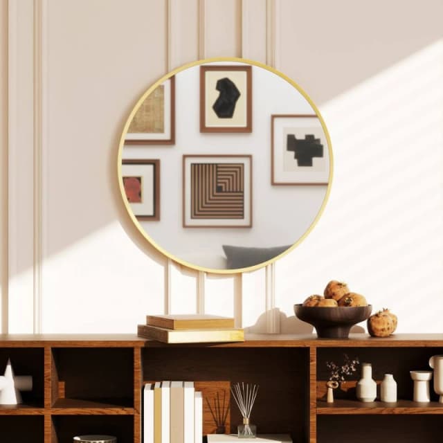 HOMCOM 61cm Bathroom Mirror Round Wall Mirror for Living Room Bedroom in Gold Gold Unisex