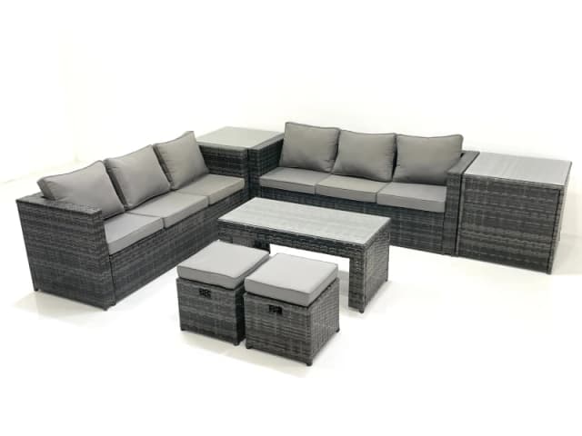 Fimous Garden Outdoor Rattan Furniture Set with Sofa Coffee table 2 Small Footstools 2 Side Tables Dark Grey Mixed Dark Grey
