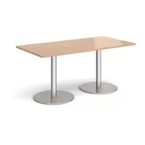 Monza rectangular dining table with flat round brushed steel bases 1600mm x 800mm - beech