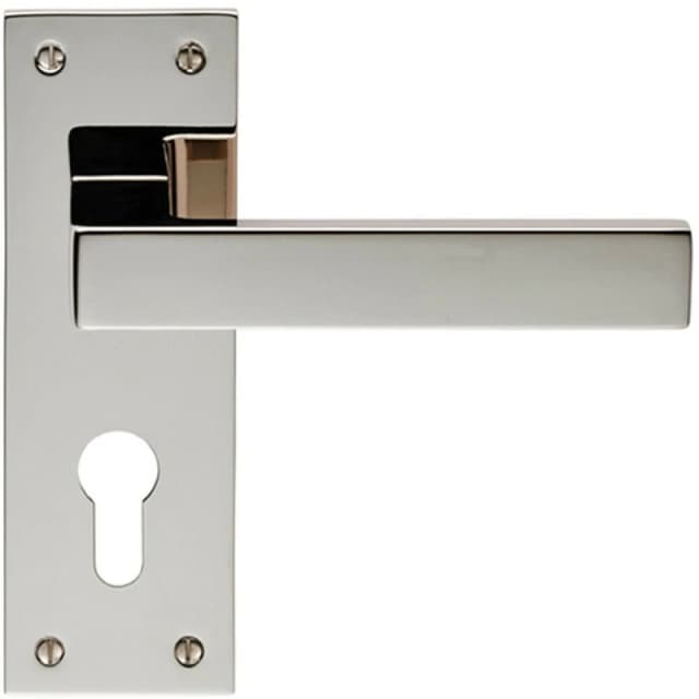 Loops PAIR Straight Square Lever on Euro Lock Backplate 150 x 50mm Polished Nickel Metallics
