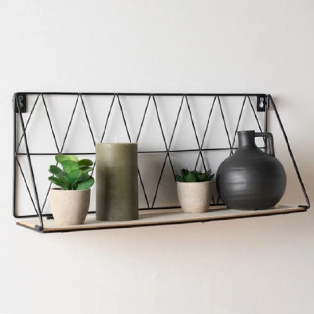 OHS OHS Geometric Wire Shelf Wall Unit Wood Tier Storage Display Office Living Room Home in Black One Size Unisex 5027434198467
