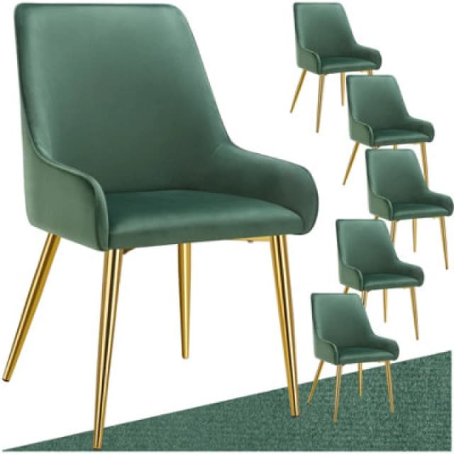 Tectake Set Of 6 Dining Chair Avane - Velvet Look, Padded Armchair, High Backrest And Armrests - Green