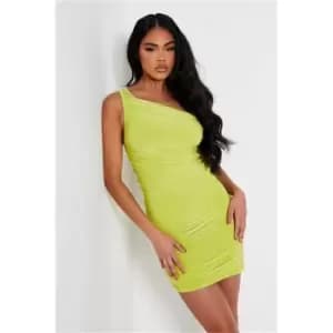I Saw It First Ruched One Shoulder Double Layer Slinky Mini Dress - Green