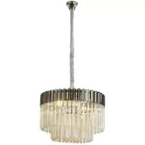 Luminosa Poland Ceiling Pendant Round 8 Light E14, Polished Nickel, Cognac Sculpted Glass, Item Weight: 17.3kg