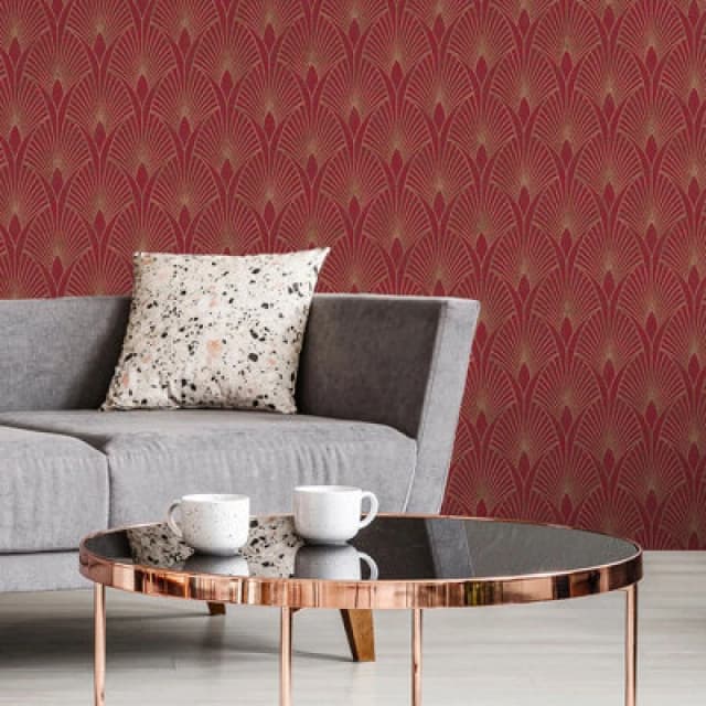 As Creation Bricoflor Patterned Wallpaper Gold Details Bordeaux Dark Red Baroque Damask Wallpaper 10.05 X 0.53 M