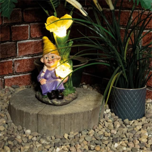 Netagon Garden Outdoor Solar Powered Light Up Gnome Flower Ornament Decoration