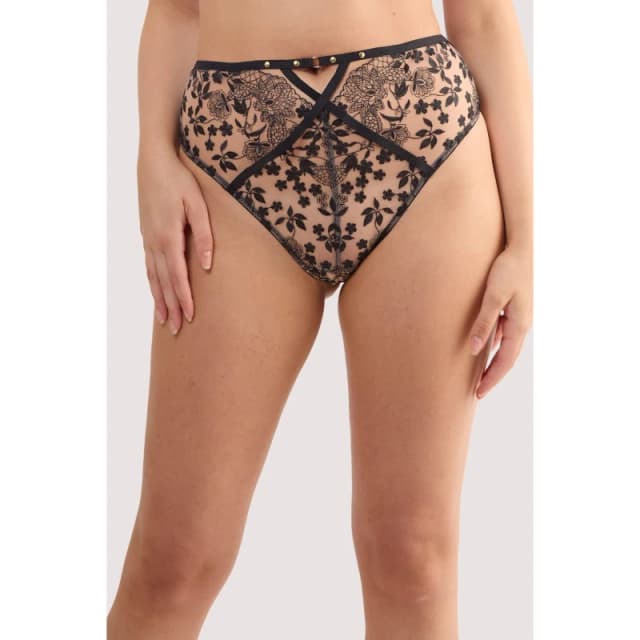 Playful Promises Cindy Black Floral Embroidery High Waist Thong Black female 26