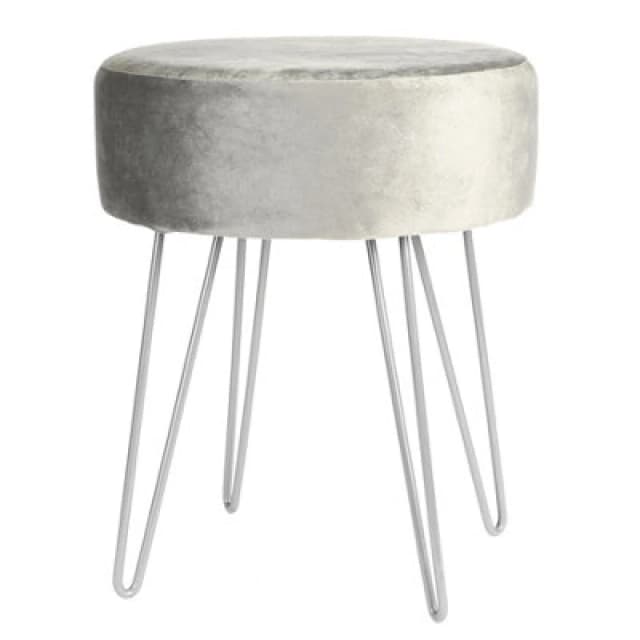 Harbour Housewares Velvet Footstool - Round Modern Dressing Table Footstool Vanity Seat Chairs - 40 X 35Cm - Grey/silver