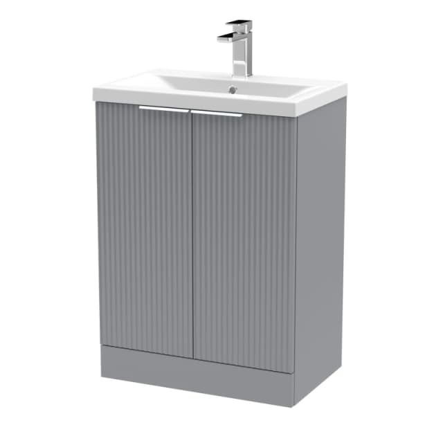 Balterley Fluted Front Floor Standing 2 Door Vanity Basin Unit 600mm, Satin Grey Grey Unisex