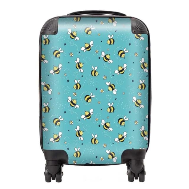 Warren Reed - Designer Hand Drawn Busy Bees Suitcase in Blue Size: Small Blue Unisex Small