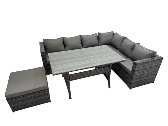 Fimous 7 Seater Patio Dining Corner Sofa Sets with Big Stool Dark Grey Mixed Dark Grey Unisex
