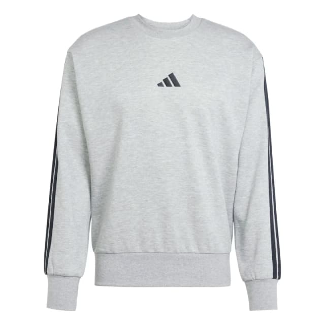 Adidas SPORTSWEAR Essential 3-Striped Fleece Sweatshirt with Rounded Neck Grey Marl Men S;M;L;XL;XXL