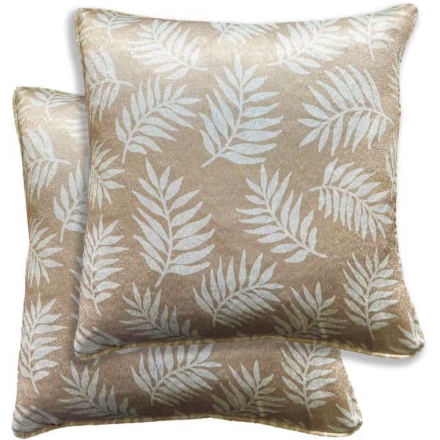Enhanced Living Pair of Oakland Leaf Pattern Cushion Covers - 43x43cm - Cases Only Brown