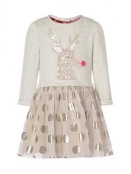 Monsoon Baby Girls Christmas Reindeer Sweat Disco Dress - Pink