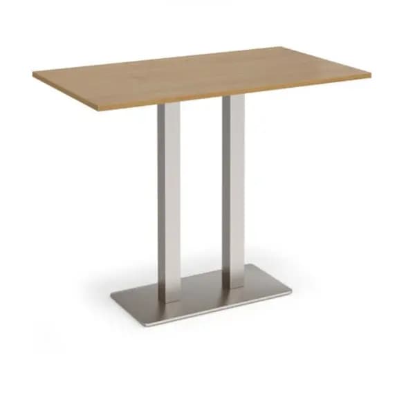 Eros Eros rectangular poseur table with flat brushed steel rectangular base and twin uprights 1400mm x 800mm - oak EPR1400-BS-O