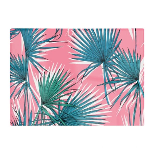 Warren Reed Designer Pink Green Fan Palms Glass Chopping Board