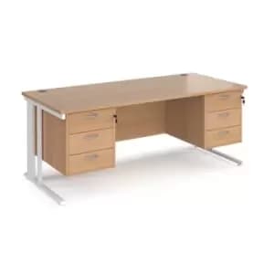 Office Desk Rectangular Desk 1800mm With Double Pedestal Beech Top With White Frame 800mm Depth Maestro 25 MCM18P33WHB