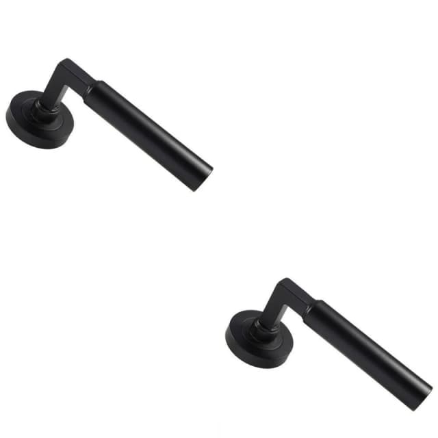 Loops 2x PAIR Straight Round Bar Handle on Round Rose Concealed Fix Matt Black Black
