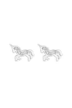 Sterling Silver 925 Cubic Zirconia Unicorn Stud Earrings