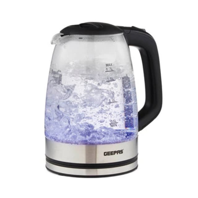 Geepas 1.7L Illuminating Electric Glass Kettle, Black