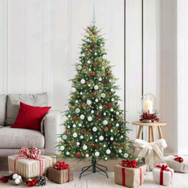 vidaXL Artificial Hinged Christmas Tree with White Balls Green 180cm PE and PVC, Green 3397422