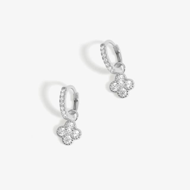 Simply Silver Sterling Silver 925 Polished CZ Clover Charm Hoops Jewellery Sets One Size Silver 72778511000