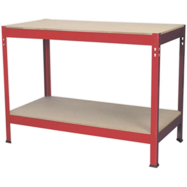 Loops 1.2m x 0.6m Workbench - Heavy Duty Steel Frame & Wooden Work Top & Storage Shelf Metallics