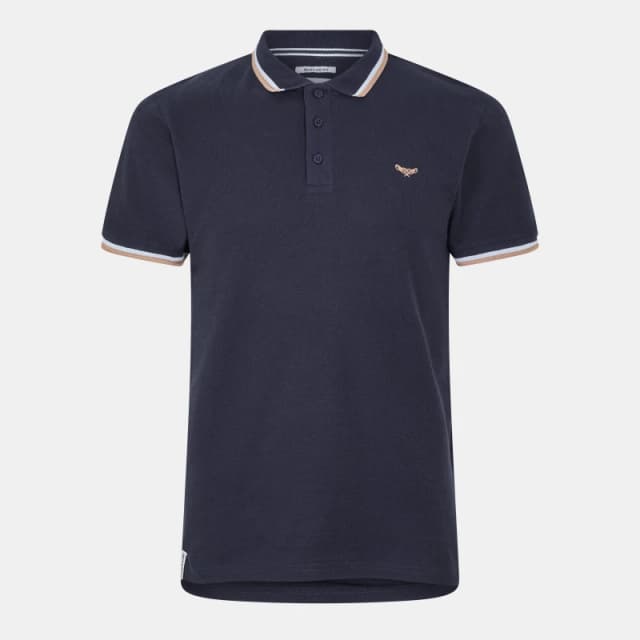 Threadbare 'Dorry' Herringbone Tipping Cotton Pique Polo Shirt Navy
