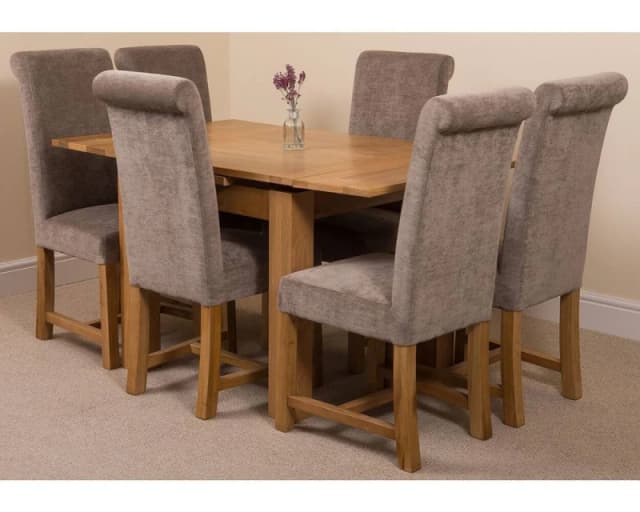 Thats Furniture Richmond 90-150cm Oak Extending Dining Table + 6 Washington Fabric Chairs in Grey Grey Unisex