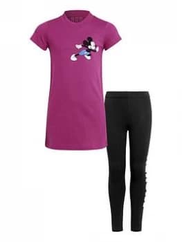 adidas Girls Disney Mickey Mouse T-Shirt and Legging Set - Black Pink, Black/Pink, Size 4-5 Years, Women