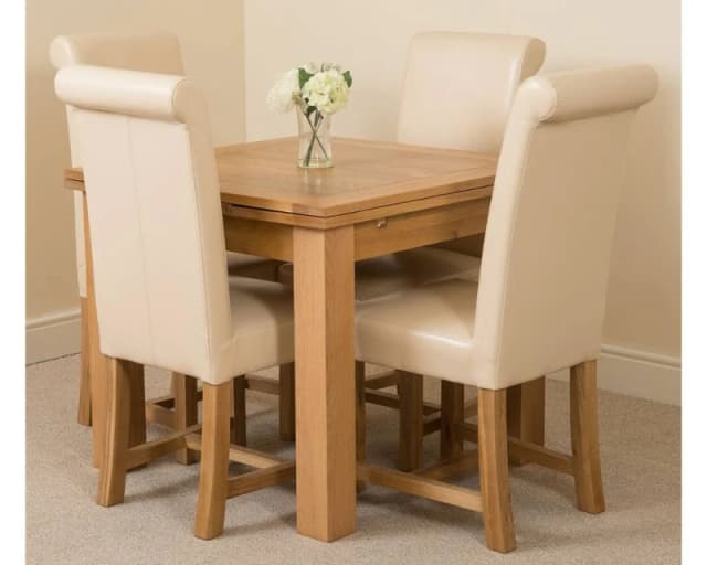 Thats Furniture Richmond 90-150cm Oak Extending Dining Table + 4 Washington Leather Chairs in Cream Cream Unisex