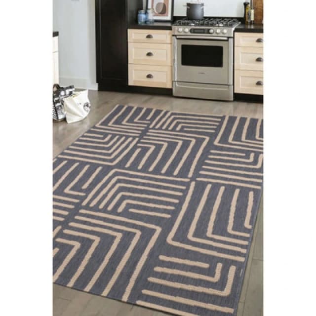 Melrose Eden Patches Navy Stripes Indoor Outdoor Medium Area Rug 3mm Pile Height - 120/170Cm