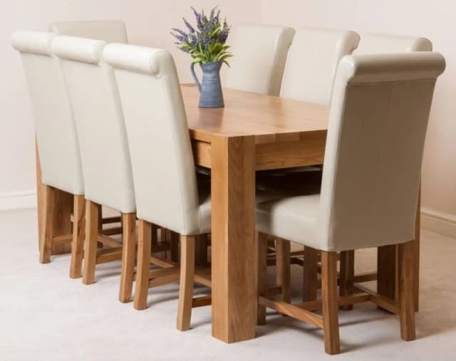 Thats Furniture Kuba 180 x 90cm Chunky Oak Dining Table & 8 Washington Leather Chairs in Cream Cream Unisex 180 x 90 cm