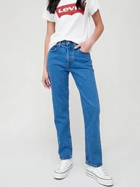 Levis 501® Crop Straight Leg Jean - Jazz Pop, Blue, Size 29, Inside Leg 28, Women