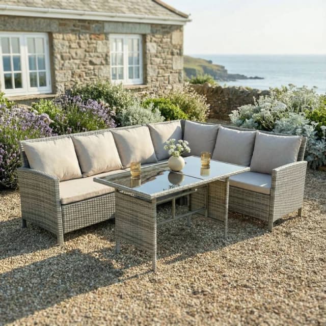 Home Garden Direct Alia Rattan Corner 6 Seater Sofa Dining Set with Glass Table Grey Grey Unisex