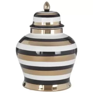 Premier Housewares Zeina Small Ceramic Jar - White/Black/Gold Finish