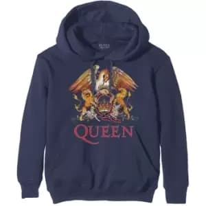 Queen - Classic Crest Mens Large Pullover Hoodie - Navy Blue
