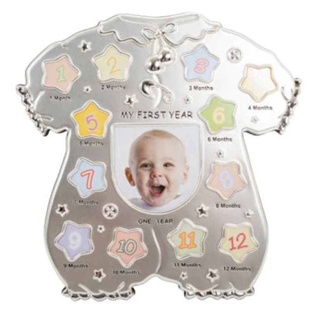 Happy Homewares Baby Sleep Suit Shape My First Year Matt And Silver Plated Multi Picture Frame