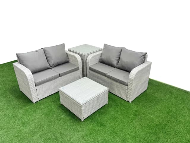 Fimous 4 Seater Outdoor Love Sofa Set Rattan Garden Furniture Set with Square Coffee Table Side Table Light Grey Light Grey