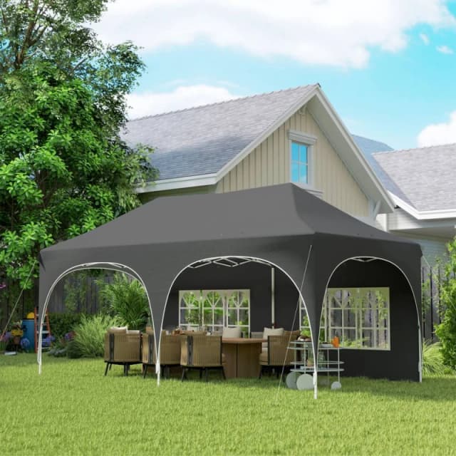 Outsunny 3 x 6m Pop Up Gazebo with Sides, Peak Top Garden Party Tent Marquee, Grey 84C-732V00CG