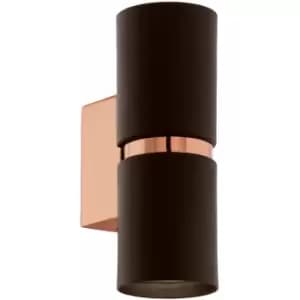 Loops - Wall Light Colour Copper Coloured Steel Brown Round Shade Bulb GU10 2x3.3W