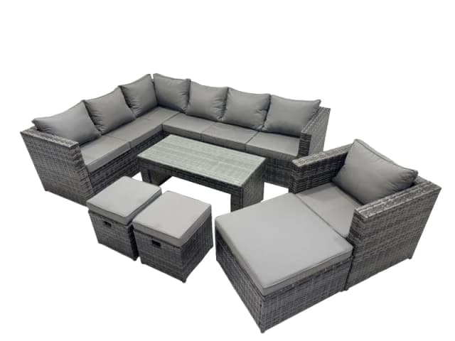 Fimous 7 Pieces Garden Furniture Corner Sofa &3 Footstools Dark Grey Mixed Dark Grey Unisex