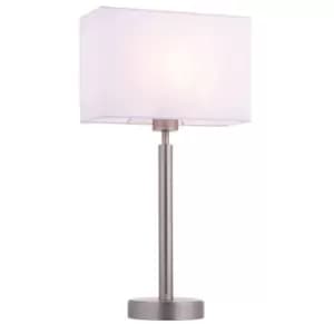 Table Lamp Matt Nickel Plate & Vintage White Fabric 60W E27 USB Socket