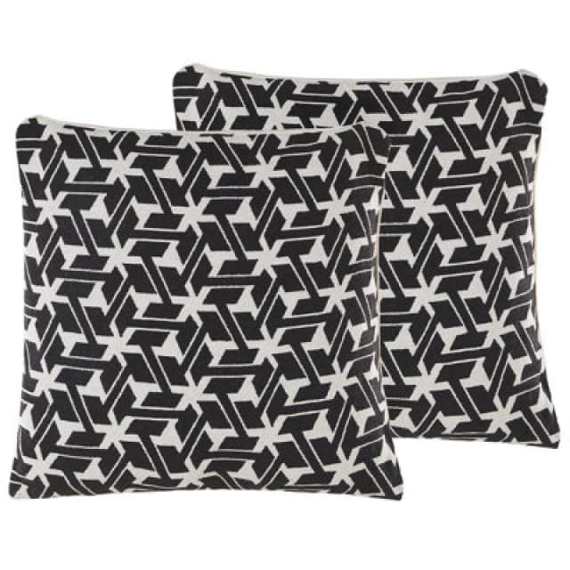 Beliani Set Of 2 Decorative Cushions Andirin Cotton 45 X 45cm Black Geometric Pattern