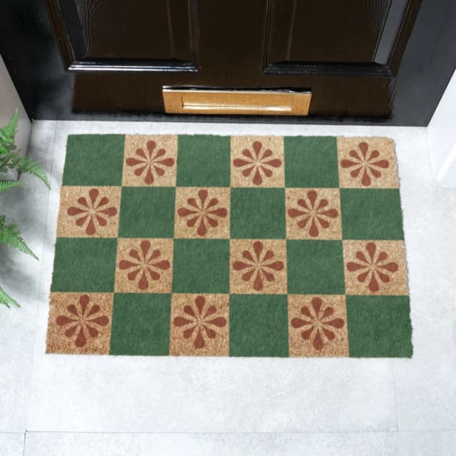 Artsy Mats Green Petal Checkerboard Doormat (60 X 40Cm), Brown 6040-GRNPETALCH