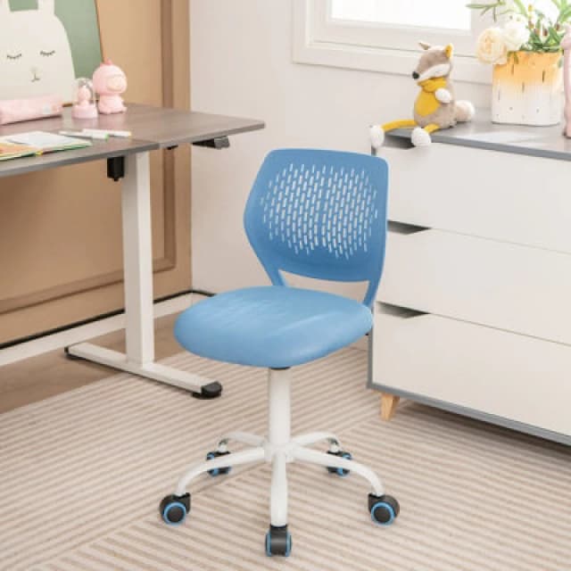 Costway Kids School Desk Chair Ergonomic Study Chair Rolling Swivel Task Chair W/ Adjustable Height Blue
