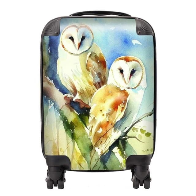 Warren Reed - Designer Barn Owls Watercolour Suitcase in Brown Size: Small Brown Unisex Small