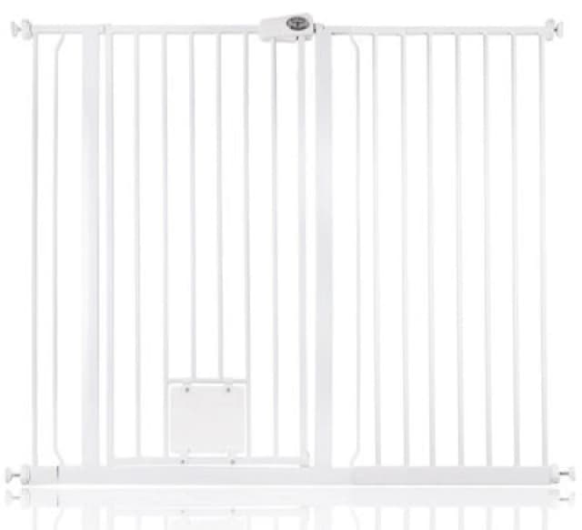 Bettacare Pet Gate With Lockable Cat Flap, 126.7Cm - 134.3Cm, White, 104Cm In Height